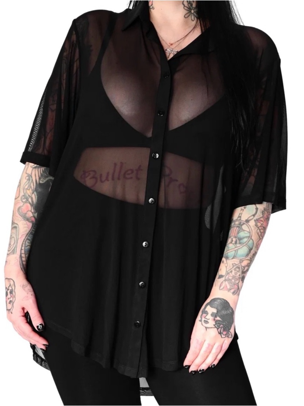 Foxblood Sheer Black Button-Up Shirt